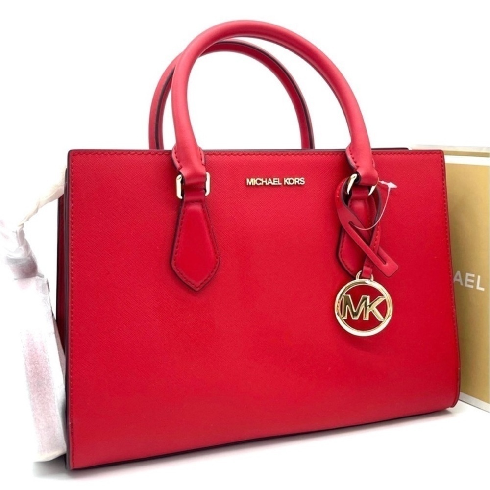 Michael Kors Sheila Medium Center Zip Satchel Crossbody Bag Red